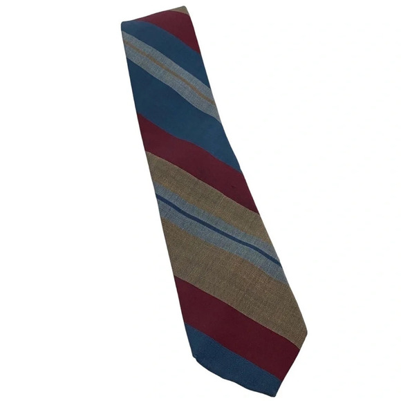 Vintage 70s LANVIN Paris Silk Scarf ACWA Union Label Mens Striped Blue Red Gold - Picture 2 of 10